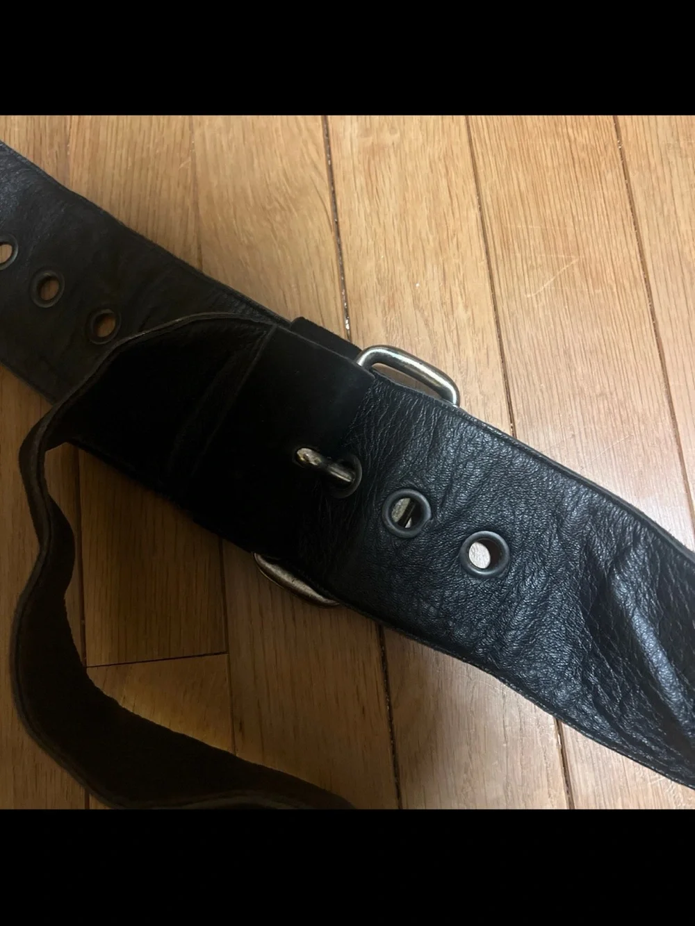 Leather Suede Grommet Belt Vintage 80’s Wide Buckle Punk Rock Womens Belt 40”